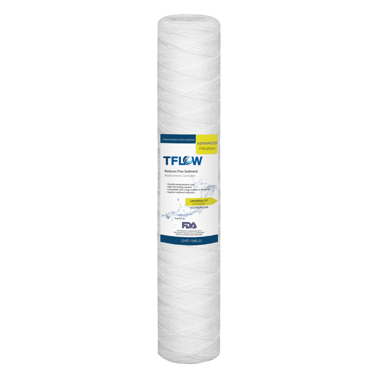 Cartuchos Hilados para Sedimento - 10" X 4.5" - 1 Micra - TFLOW - Total Water - filtros de sedimentos para agua potable - sistema de filtración para sedimentos en agua usos y aplicaciones residenciales, comerciales, industriales