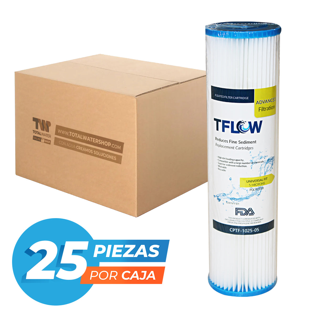 Foto paquete de cartuchos plisados para sedimentos de 5 micras.
Proveedor de filtros plisados industriales y cartuchos plisados reutilizables para purificadores de agua, Total Water Shop de México. filtros para ósmosis inversa y sistemas de pozo en México, Mexicali, Mxli, Tijuana, CDMX, Ciudad de México