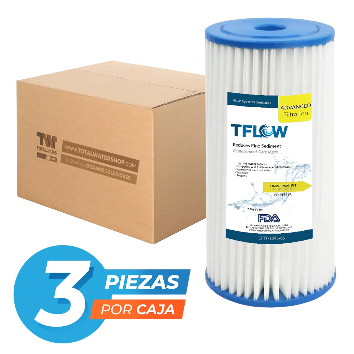 Paquete de Cartuchos Plisados para Sedimento - 10" X 4.5" - 5 Micras - TFLOW