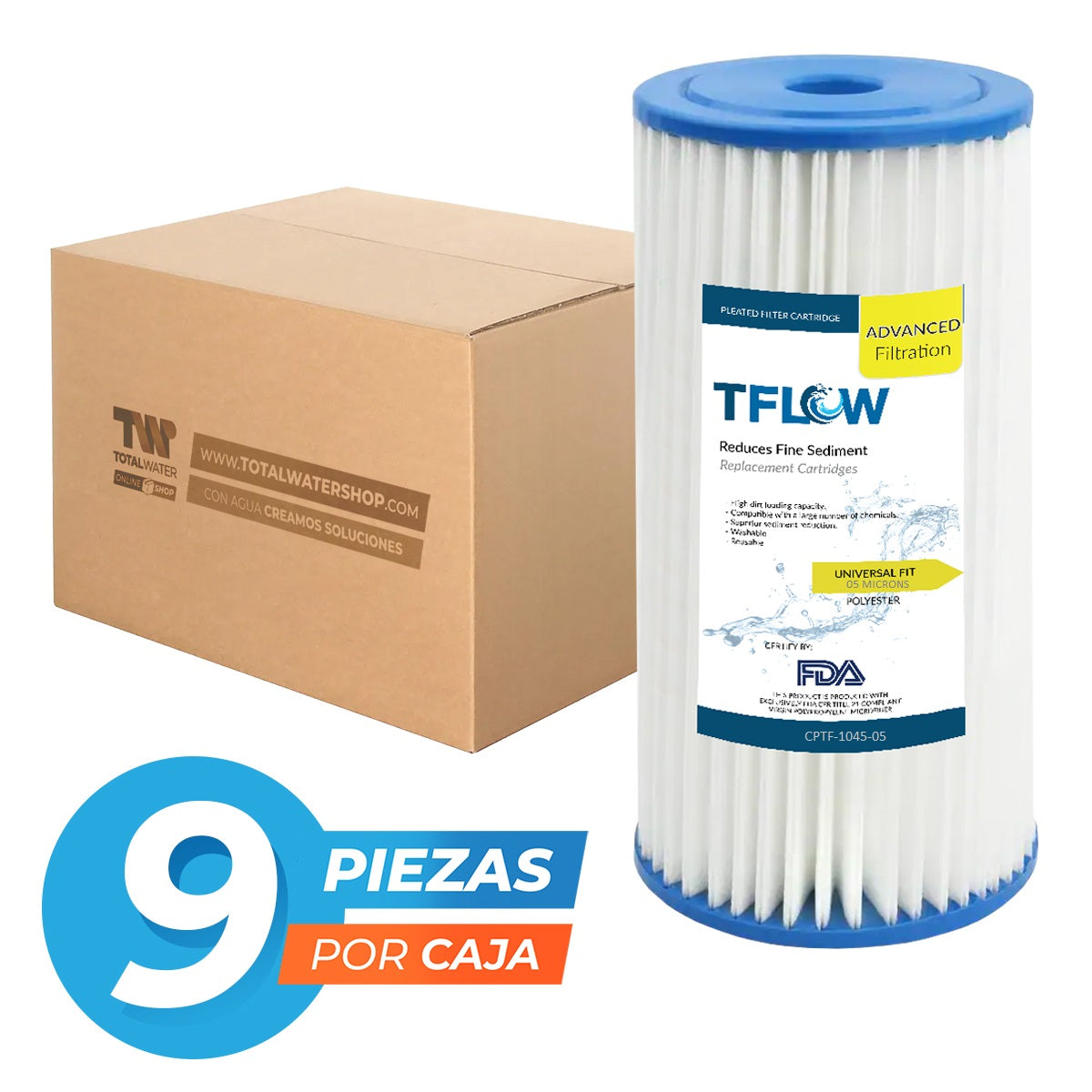 Paquete de Cartuchos Plisados para Sedimento - 10" X 4.5" - 5 Micras - TFLOW