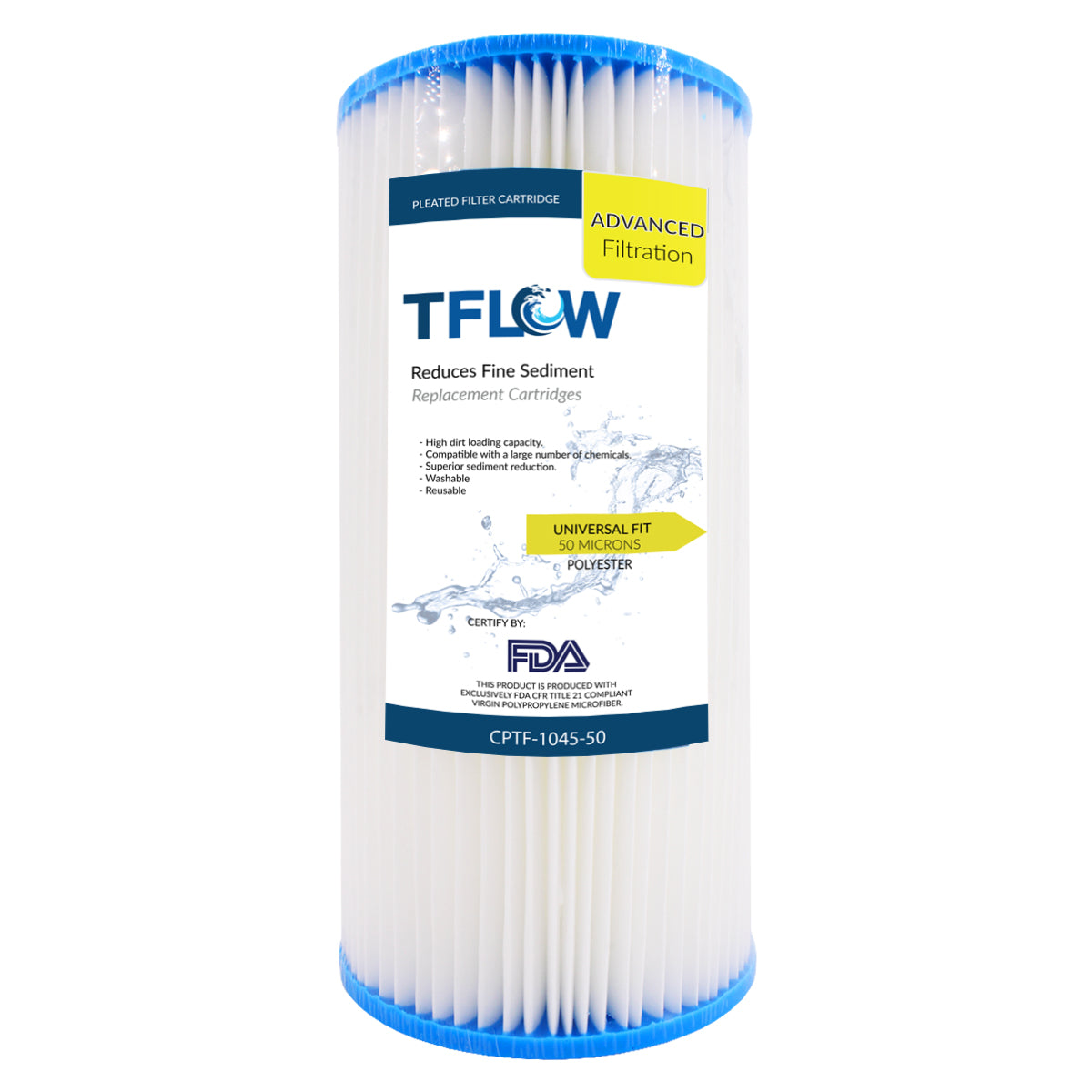 Paquete de Cartuchos Plisados para Sedimento - 10" X 4.5" - 50 Micras - TFLOW