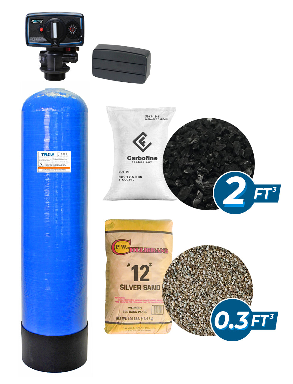 Paquete de Filtración con Carbón Activado (CARBOFINE) - 2 Pies Cúbicos - 12" x 52" - Válvula de control Mecánico KMATRIC 56F - TFLOW
