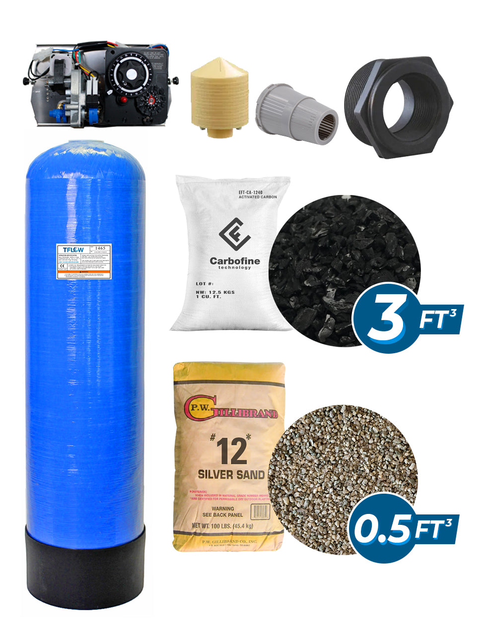 Paquete de Filtración con Carbón Activado (CARBOFINE) - 3 Pies Cúbicos - 14" x 65" - Válvula Electromecánica KMATRIC 27F - TFLOW