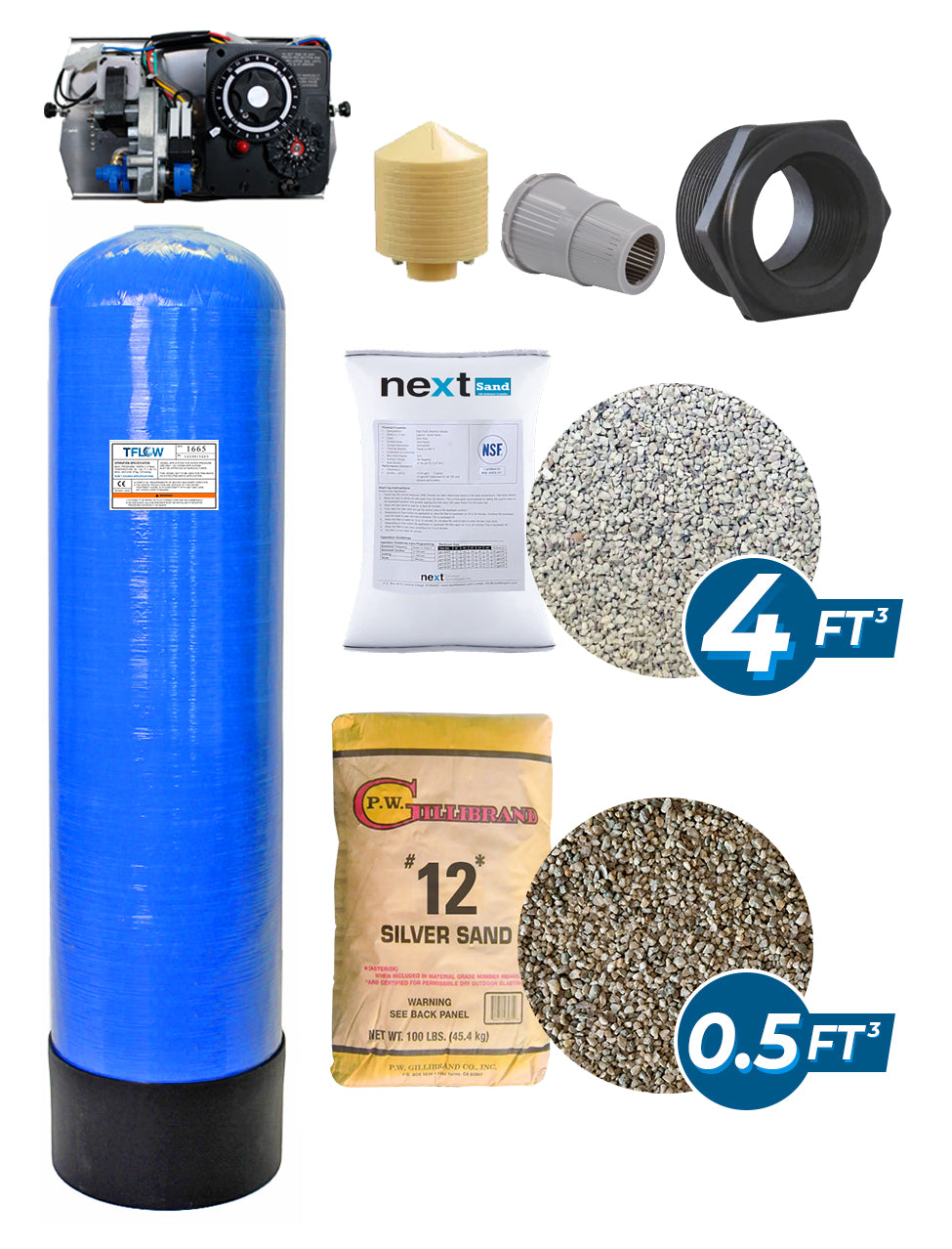 Paquete de Filtración con NEXT SAND - 4 Pies Cúbicos - 16" x 65" - Válvula KMATRIC 27F - TFLOW