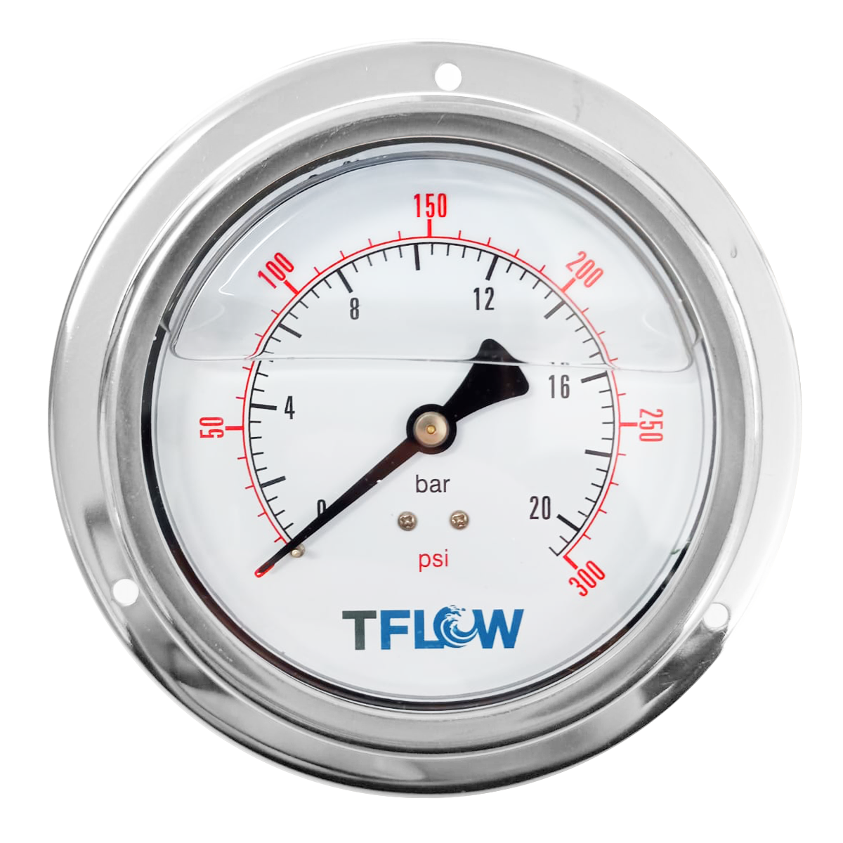 Manómetro para Panel con Glicerina - Ajuste con Brida - 0 - 300 PSI - 4.0" Diámetro - 1/4" NPT - TFLOW