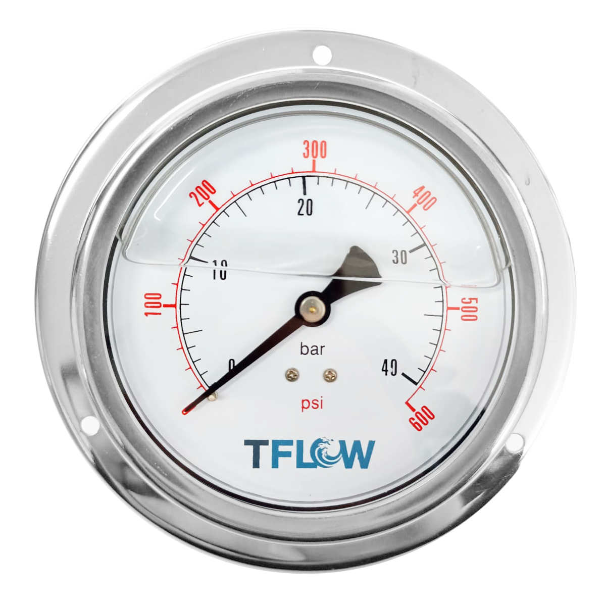 Manómetro para Panel con Glicerina - Ajuste con Brida - 0 - 600 PSI - 4.5" Diámetro - 1/4" NPT - TFLOW