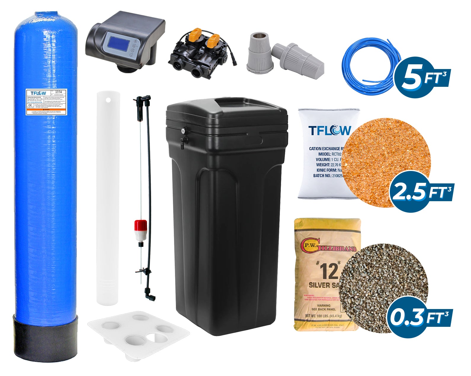 Paquete de Suavizador - 2.5 Pie Cúbicos - 13" x 54" - Válvula Electrónica para Suavizador - Con Bypass y Medidor - TFLOW
