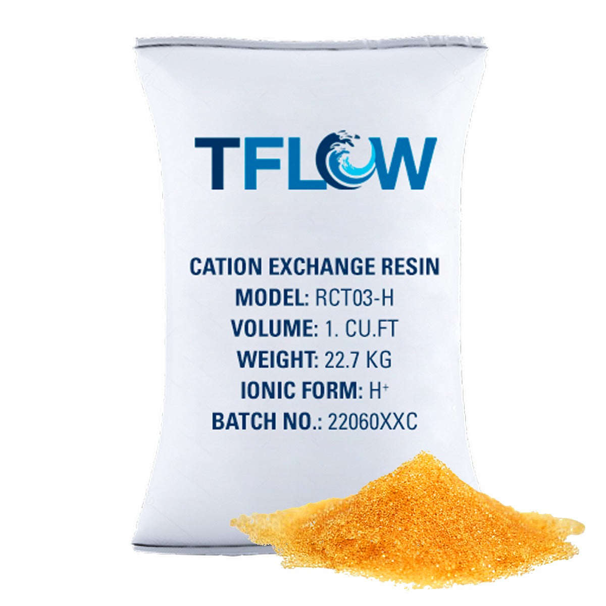 Foto fondo blanco de saco de resina cationica base hidrogeno que puedes comprar en la tienda en linea de Total Water Shop de Mexico a buen precio economico especial para distribuidores mayoristas.