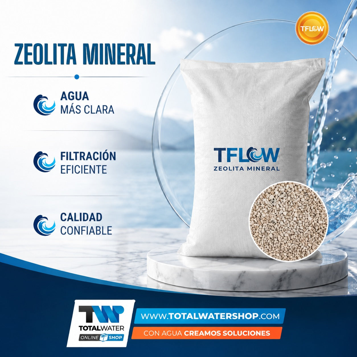 Zeolita Mineral para equipos de filtración - 1 pie³- TFLOW