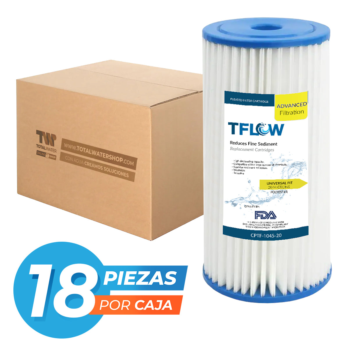Paquete de Cartuchos Plisados para Sedimento - 10" X 4.5" - 20 Micras - TFLOW