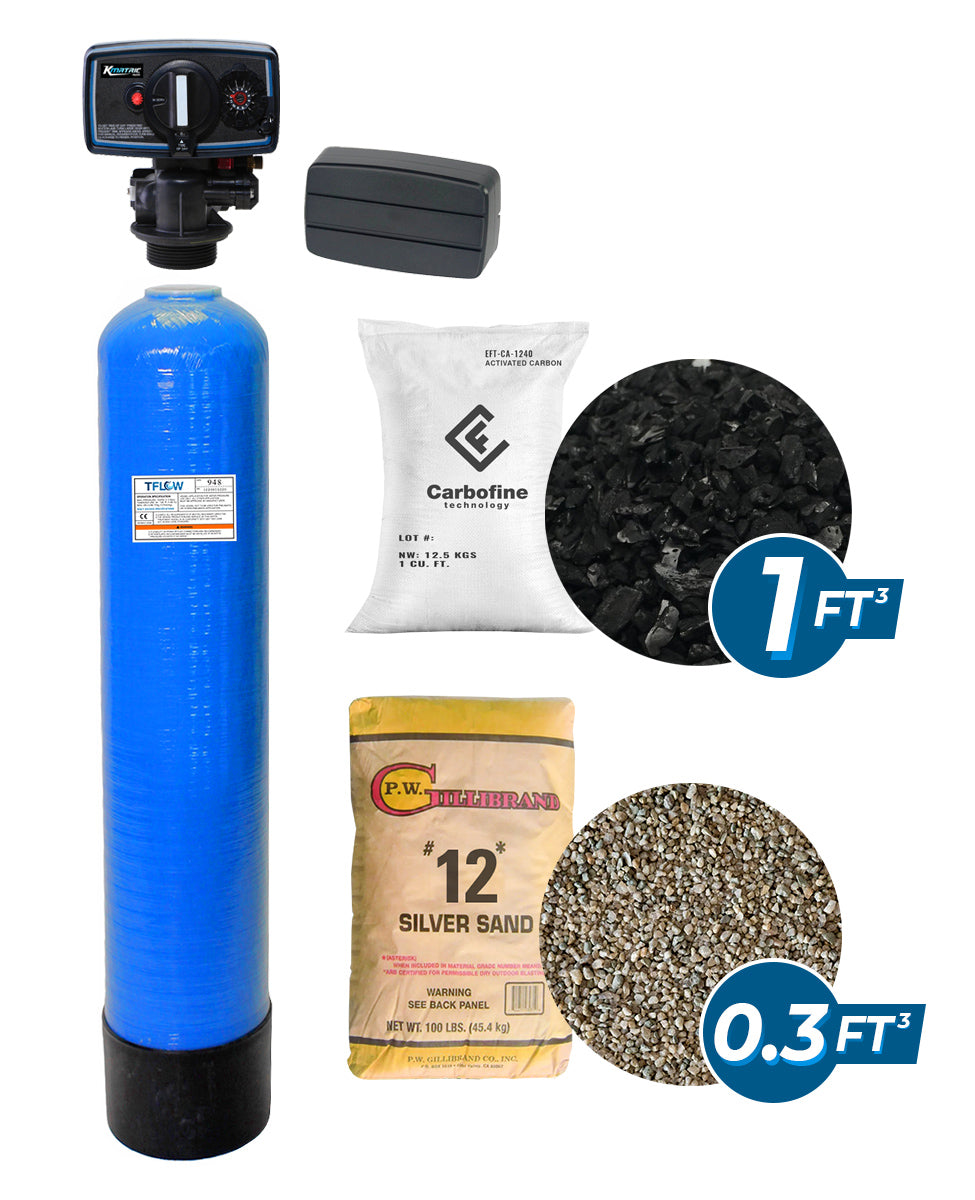 Paquete de Filtración con Carbón Activado (CARBOFINE) - 1 Pie Cúbico - 9" x 48" - Válvula de control Mecánico KMATRIC 56F - TFLOW