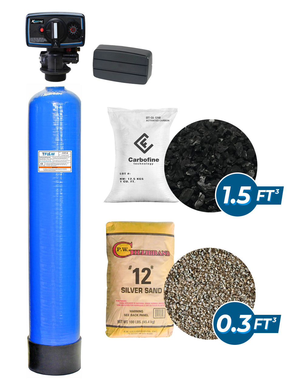 Paquete de Filtración con Carbón Activado (CARBOFINE) - 1.5 Pie Cúbico - 10" x 54" - Válvula de control Mecánico KMATRIC 56F - TFLOW