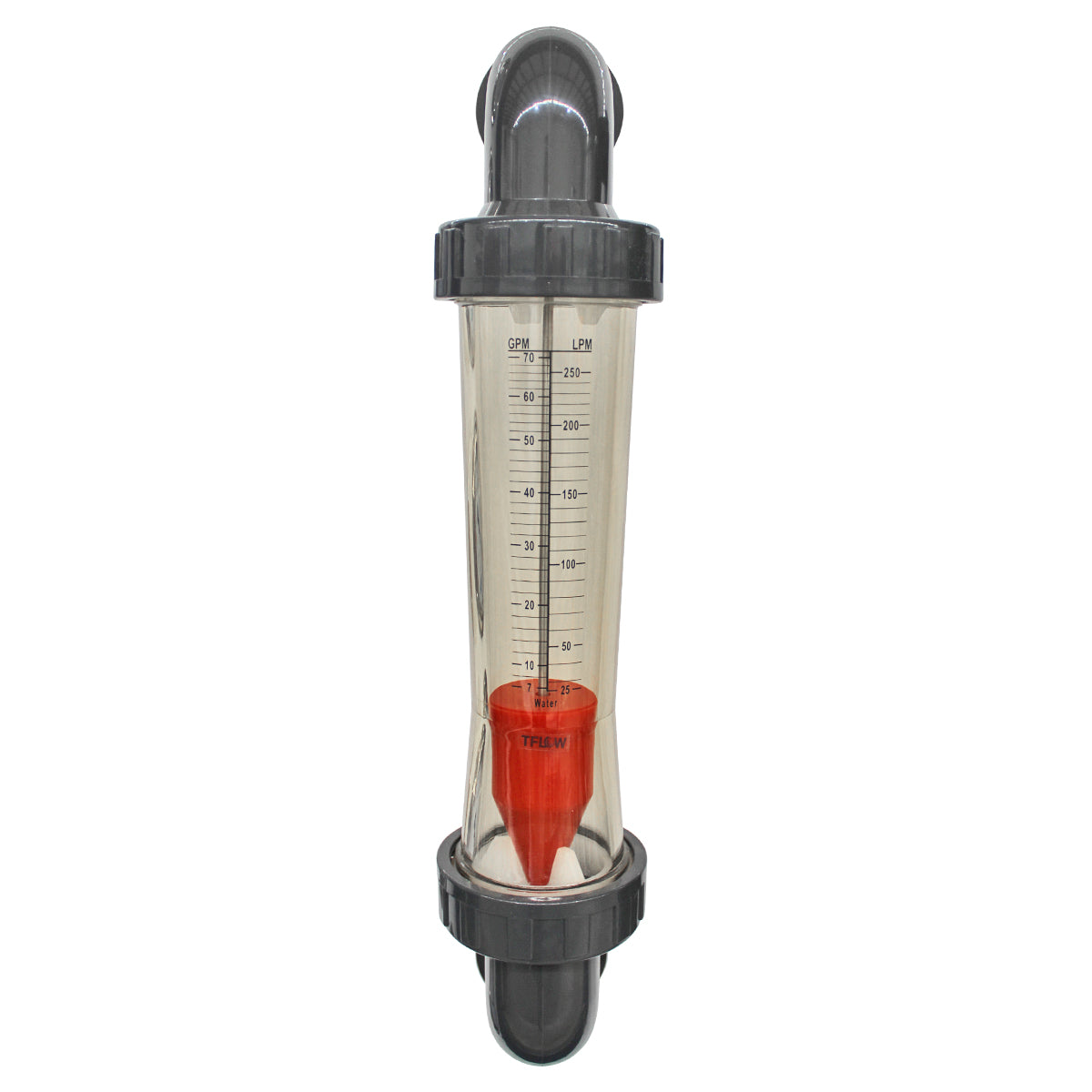 Flujómetro Codo-Tuerca Unión para Panel - 7 - 70 GPM de Rango - TFLOW