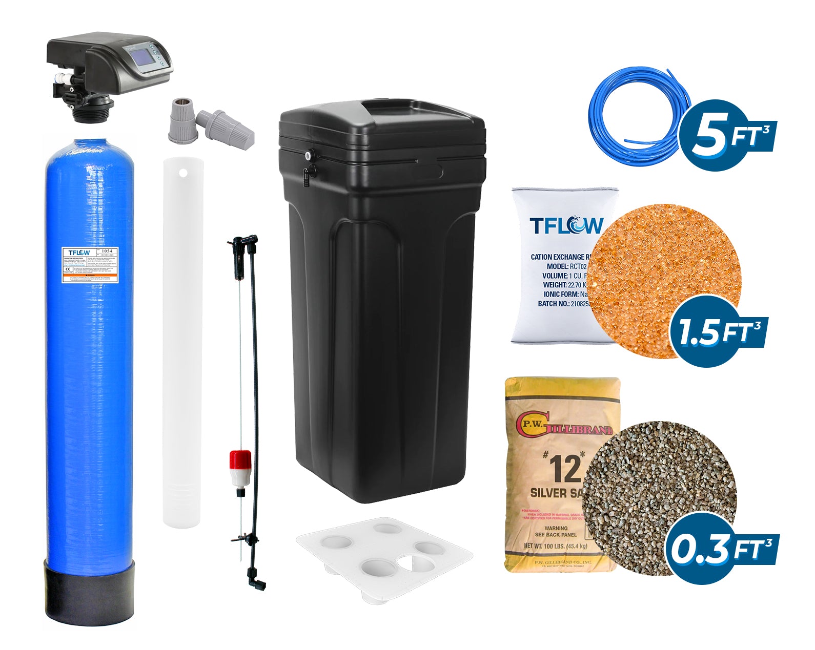 Paquete de Suavizador - 1.5 Pie Cúbico - 10" x 54" - Válvula Electrónica para Suavizador - Con Bypass y Medidor - TFLOW