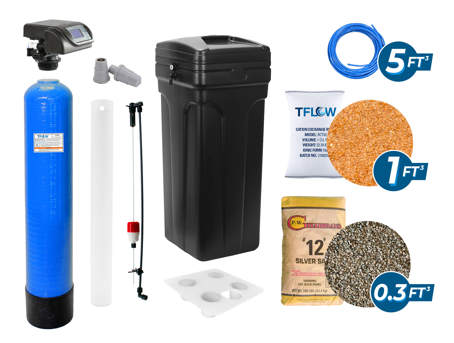 Paquete de Suavizador - 1 Pie Cúbico - 9" x 48" - Válvula Electrónica para Suavizador - Con Bypass y Medidor - TFLOW