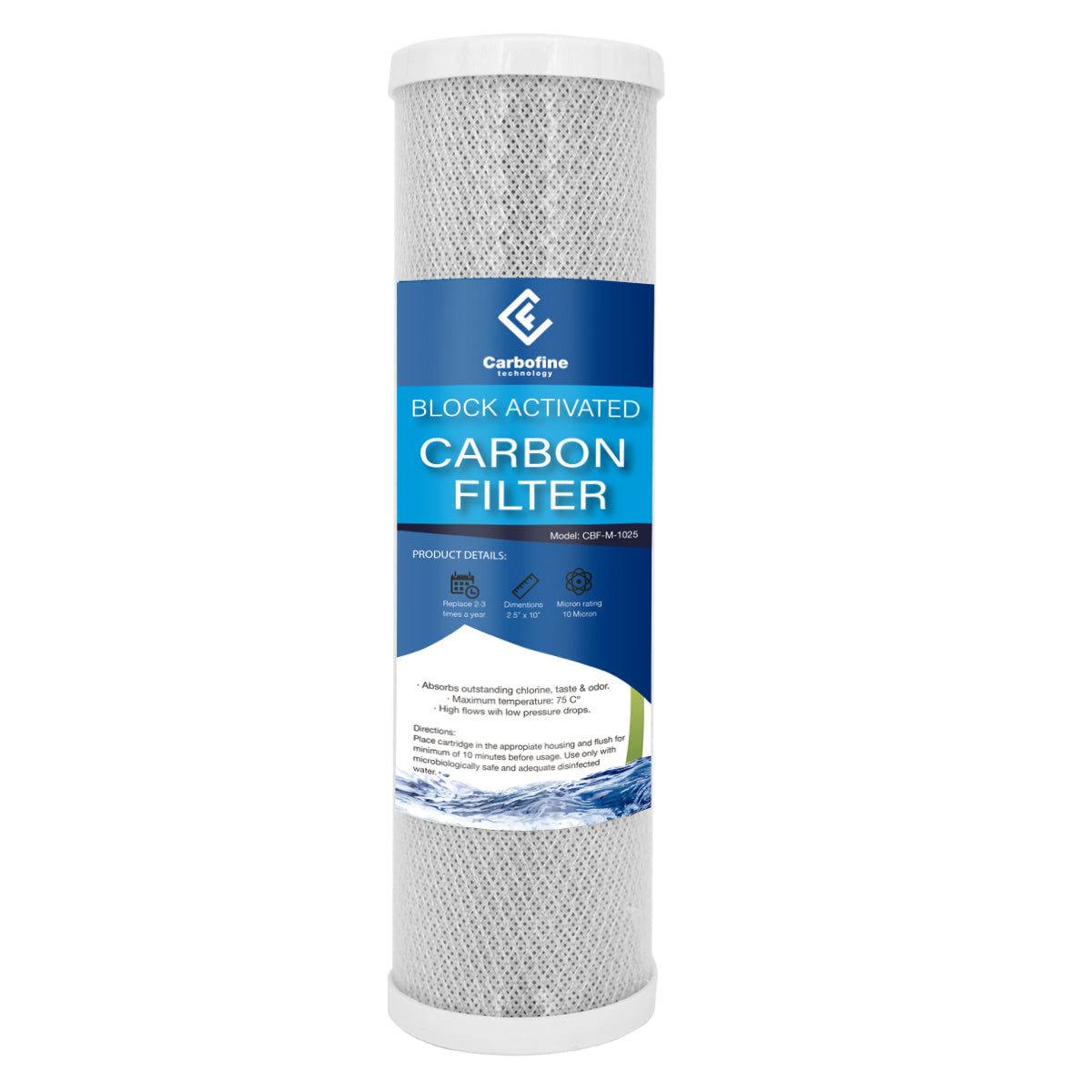 Paquete de Cartuchos de Carbón Activado Mineral - 10" x 2.5" - 10 Micras - Block - CARBOFINE