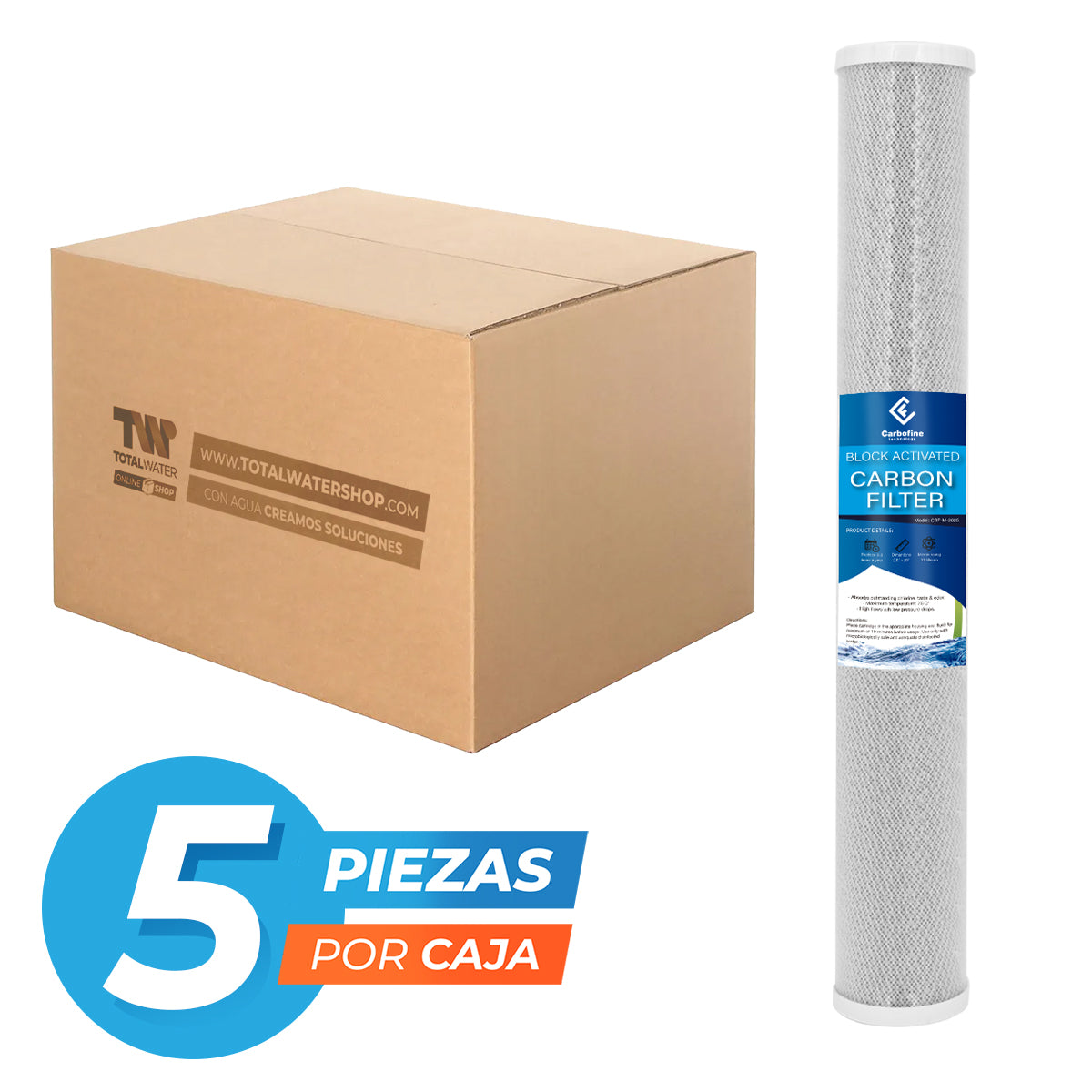 Paquete de Cartuchos de Carbón Activado Mineral - 20" x 2.5" - 10 Micras - Block - CARBOFINE