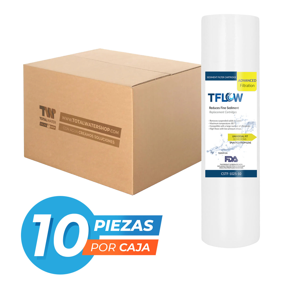 Paquete de Cartuchos Polyspun para Sedimento - 10" X 2.5" - 50 Micras - TFLOW