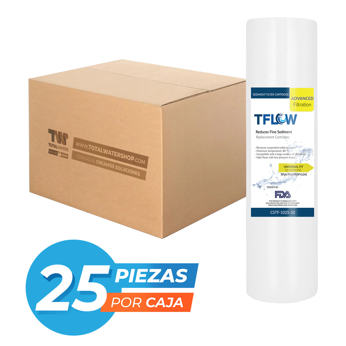 Paquete de Cartuchos Polyspun para Sedimento - 10" X 2.5" - 50 Micras - TFLOW