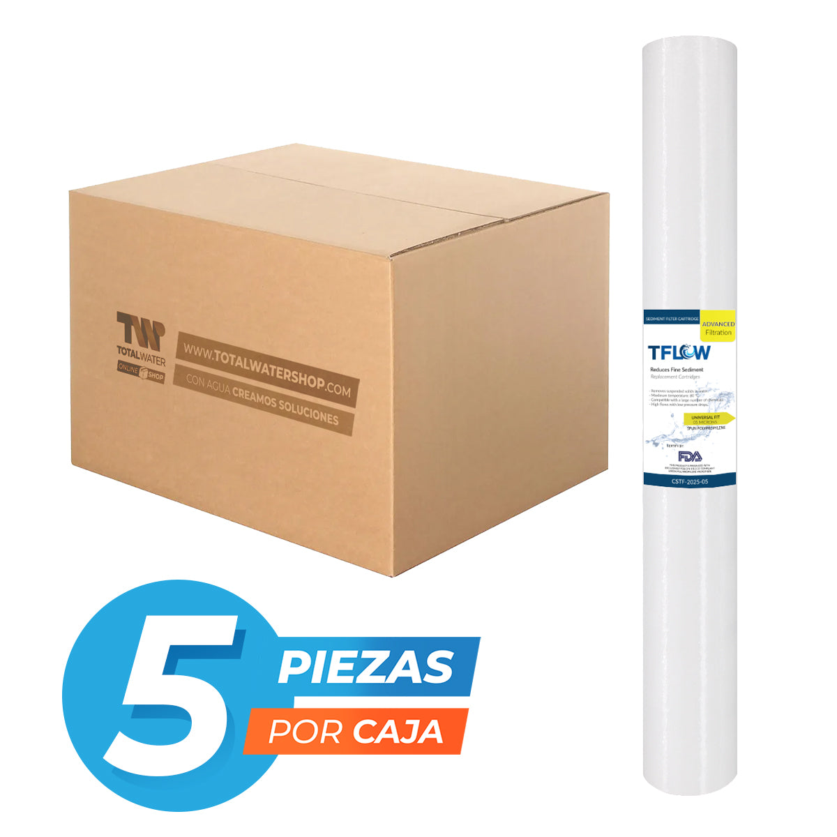 Paquete de Cartuchos Polyspun para Sedimento - 20" X 2.5" - 50 Micras - TFLOW