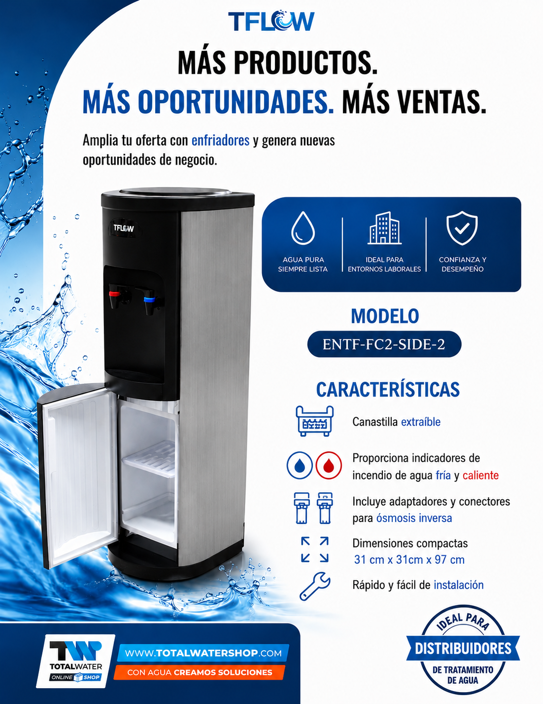 Dispensador (Enfriador) de Agua para Ósmosis Inversa - Servicio Frío / Caliente - TFLOW