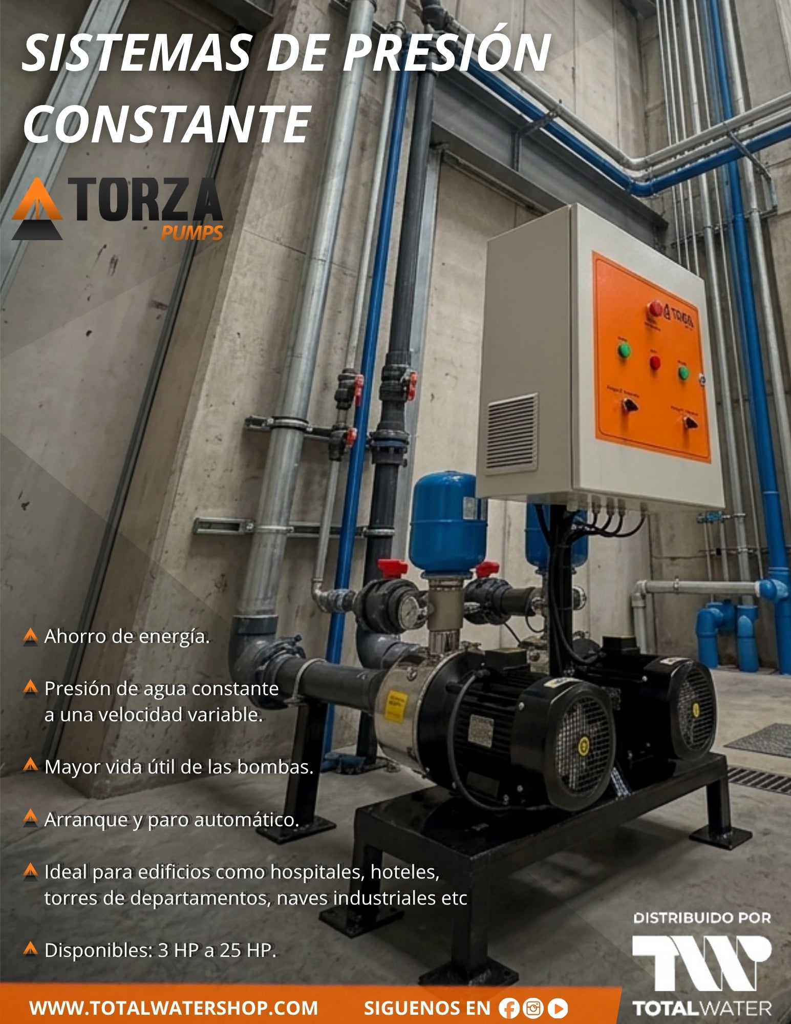 Sistema de presión constante duplex de 7.5 HP