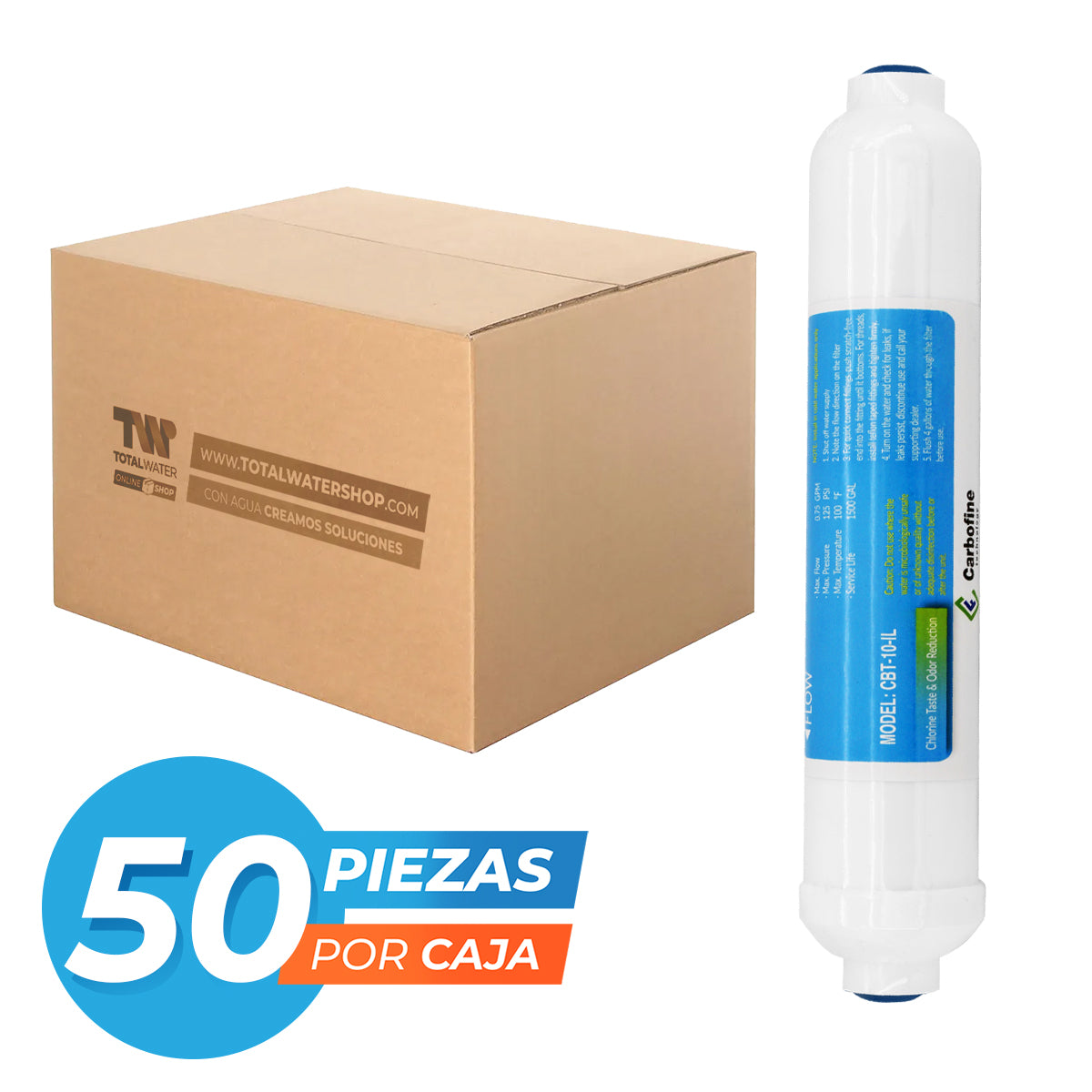 Paquete de Cartuchos en Línea de Carbón Activado - 10" x 2.5" - CARBOFINE