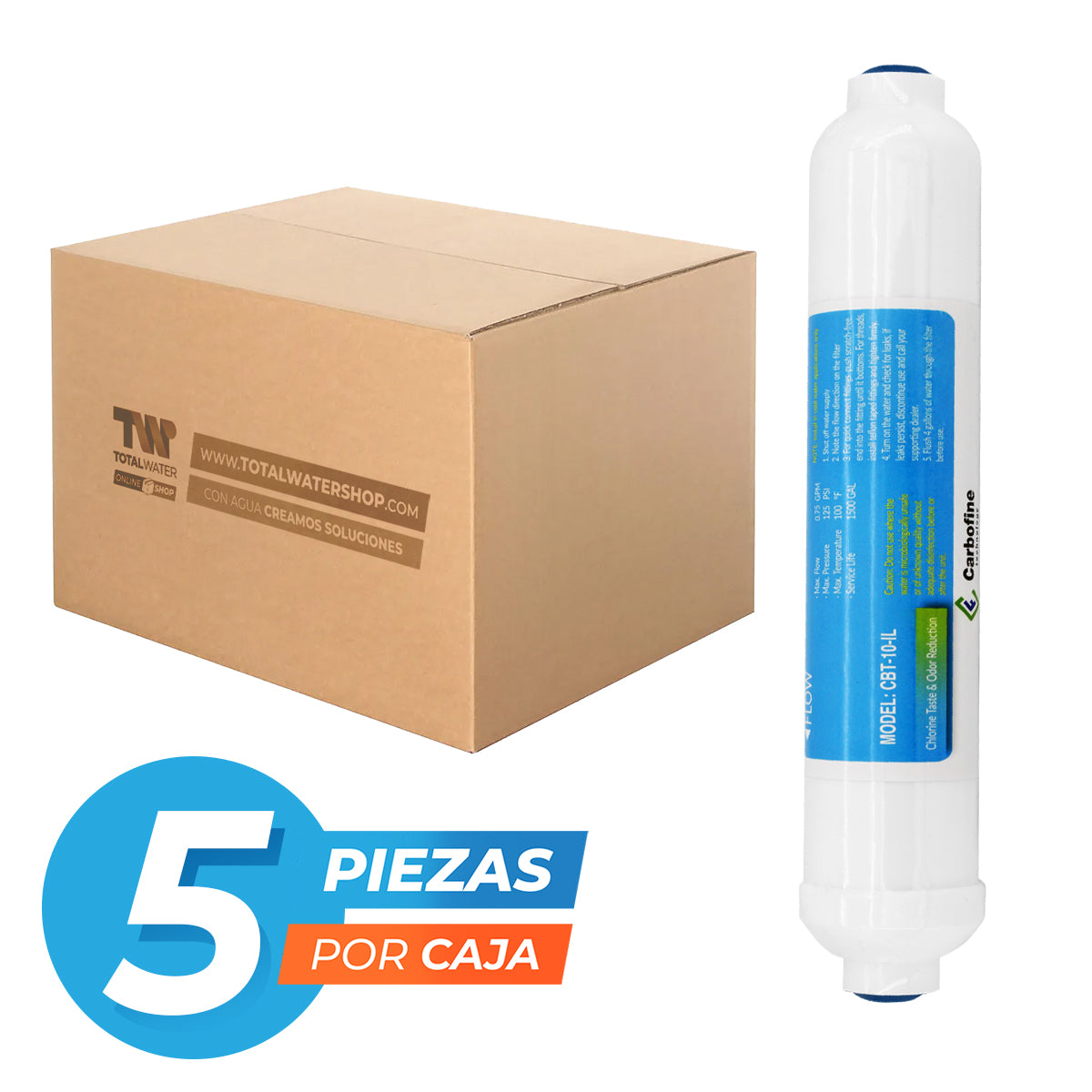 Paquete de Cartuchos en Línea de Carbón Activado - 10" x 2.5" - CARBOFINE