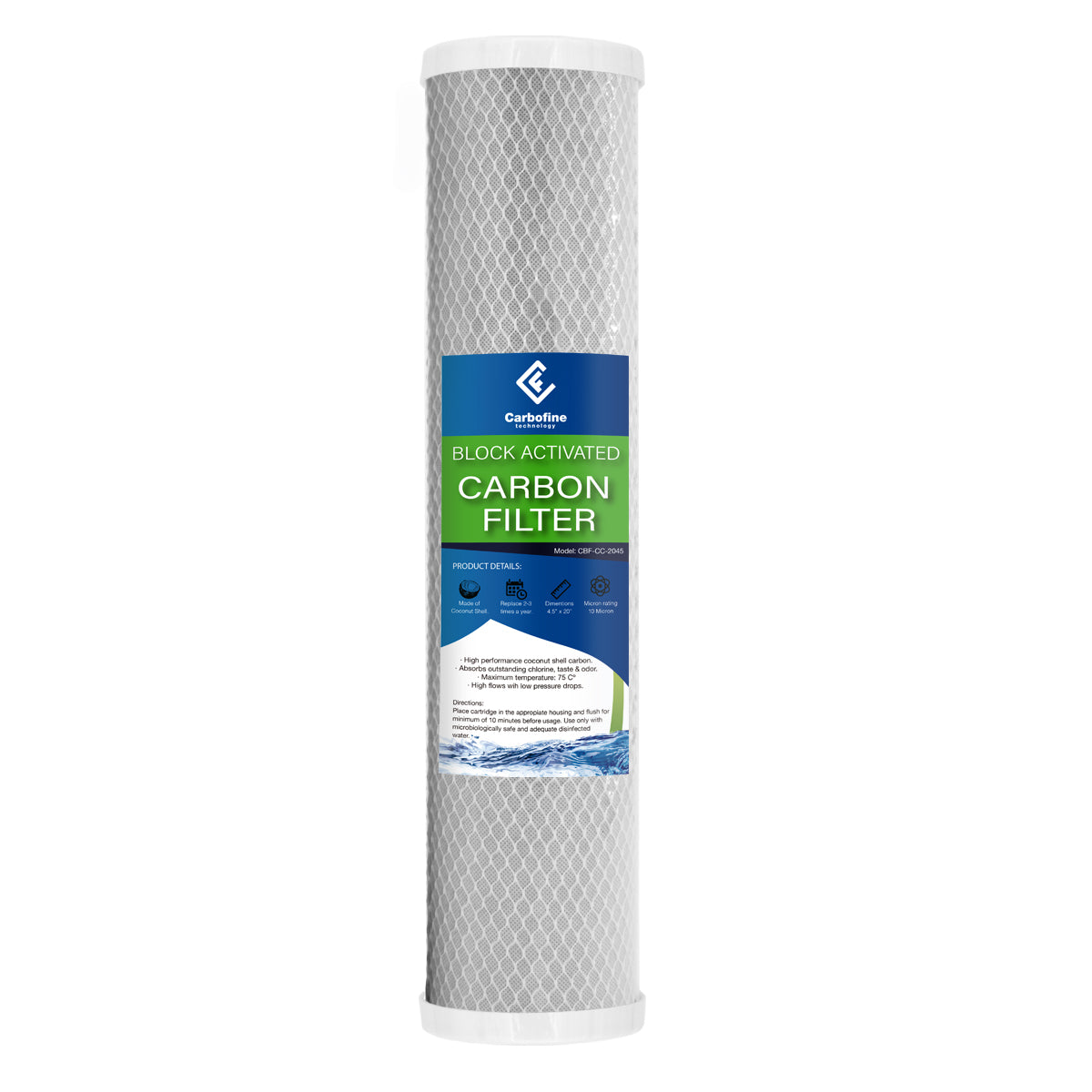 Paquete de Cartuchos de Carbón Activado Cáscara de Coco - 20" x 4.5" - 10 Micras - Block - CARBOFINE