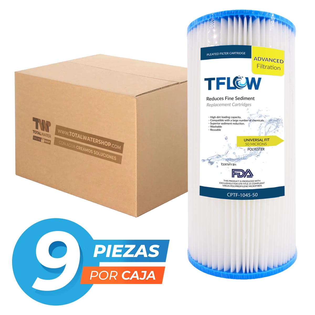 Paquete de Cartuchos Plisados para Sedimento - 10" X 4.5" - 50 Micras - TFLOW