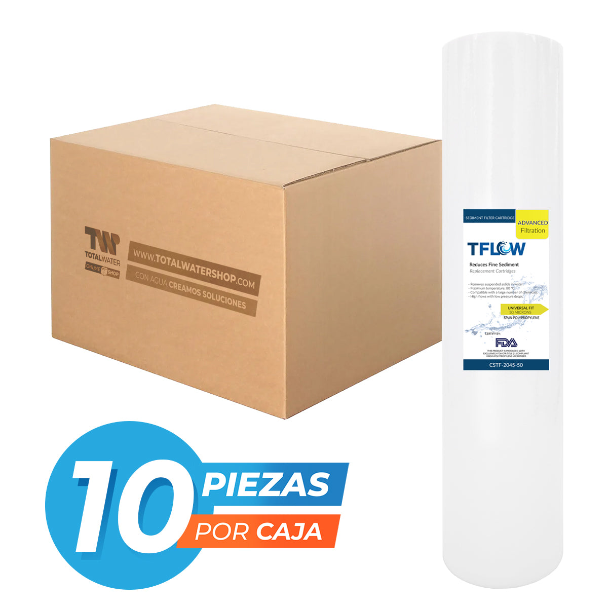 Paquete de Cartuchos Polyspun para Sedimento - 20" X 4.5" - 50 Micras - TFLOW