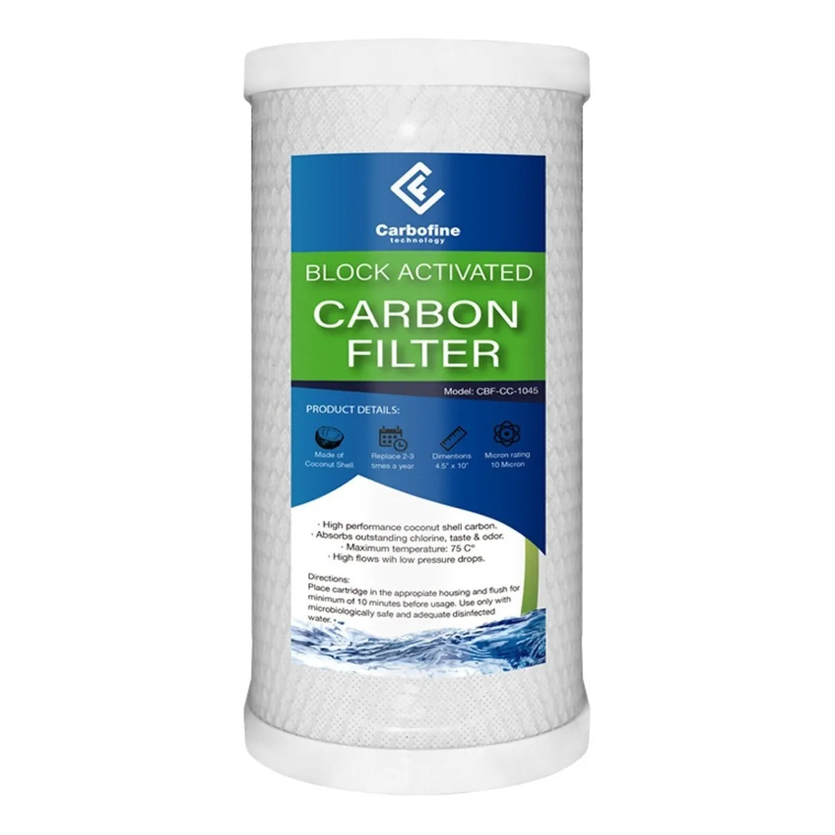 Paquete de Cartuchos de Carbón Activado Cáscara de Coco - 10" x 4.5" - 10 Micras - Block - CARBOFINE